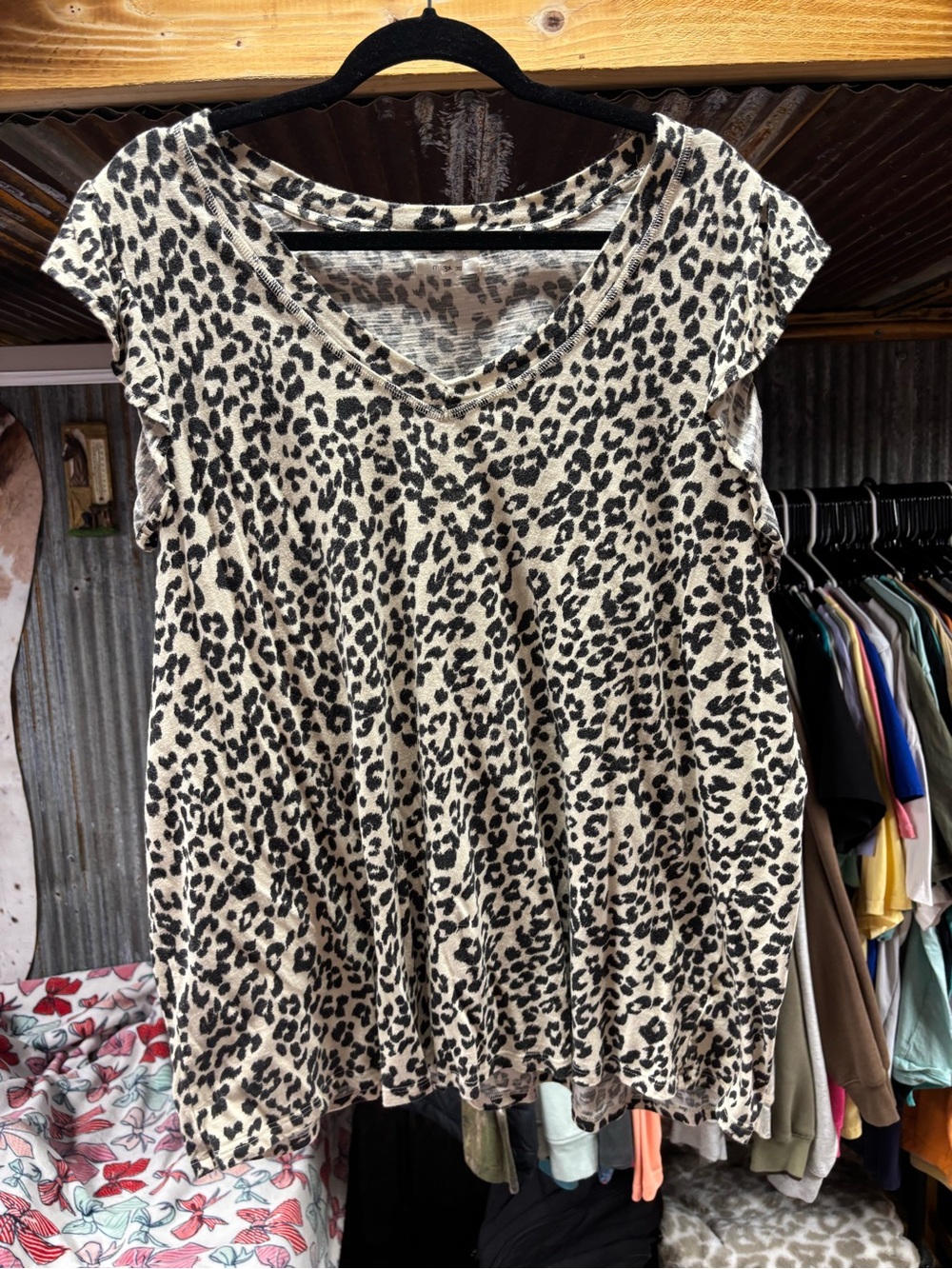 Maurices Women's Leopard-Print V-Neck Tank Top in Cream and Black